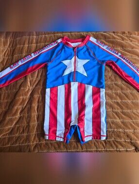Captain America Inspired 4T Rash Guard Romper - Red, White & Blue